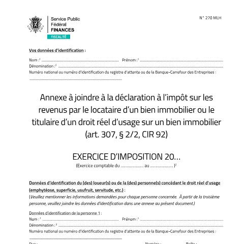 Aperçu du document Annexe 270 MLH - Formulaire — Annexes, Belgique (CERFA n°270mlh)