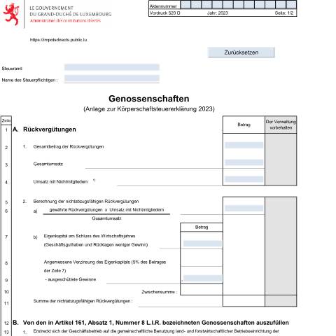 Aperçu du document Anlage: "Genossenschaften" — Annexes, Luxembourg (CERFA n°520 D)