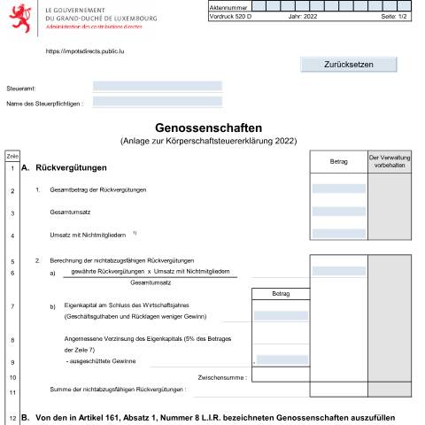 Aperçu du document Anlage: "Genossenschaften" — Annexes, Luxembourg (CERFA n°520 D)