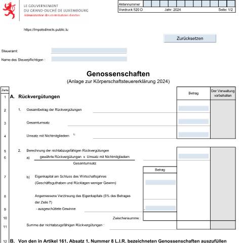 Aperçu du document Anlage: "Genossenschaften" — Annexes, Luxembourg (CERFA n°520 D)