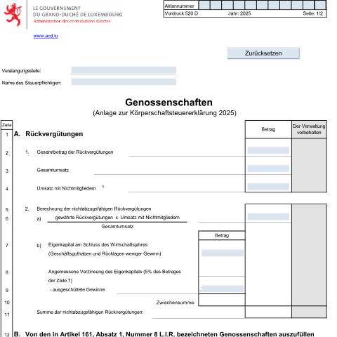 Aperçu du document Anlage: "Genossenschaften" — Annexes, Luxembourg (CERFA n°520 D)