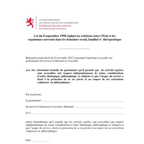 Aperçu du document Service d'éducation et d'accueil - Annexe 1 de la demande d'agrément (MENJE) — Creches foyers, Luxembourg (CERFA n°annexe-agrement-creche-foyer)