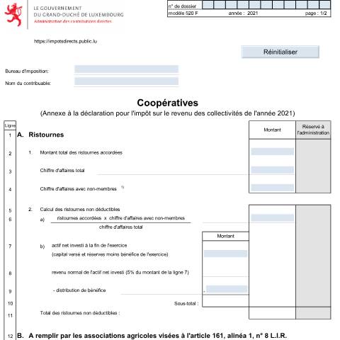 Aperçu du document Annexe: "Coopératives" — Annexes, Luxembourg (CERFA n°520 F)