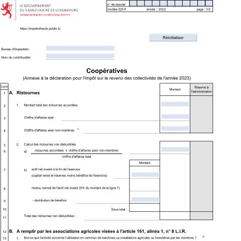 Aperçu du document Annexe: "Coopératives" — Annexes, Luxembourg (CERFA n°520 F)