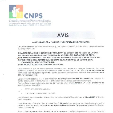 Aperçu du document 5 APPELS D’OFFRE — Document CNPS (prévoyance sociale), Côte d'Ivoire