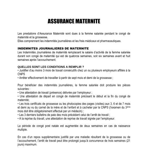 Aperçu du document ASSURANCE MATERNITE (AM) — Document CNPS (prévoyance sociale), Côte d'Ivoire