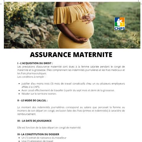 Aperçu du document ASSURANCE MATERNITE-V2 — Document CNPS (prévoyance sociale), Côte d'Ivoire