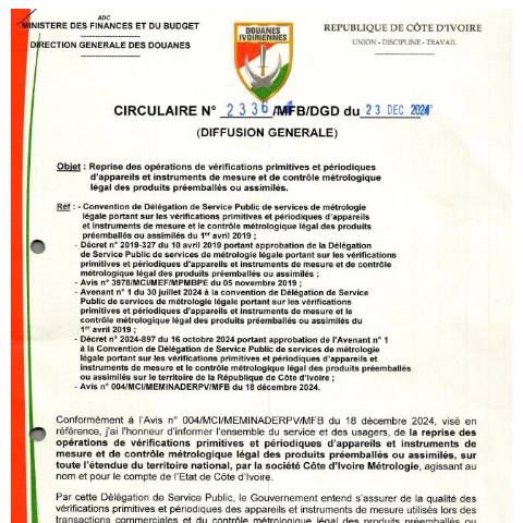Aperçu du document c 2336 — Document douanier officiel, Côte d'Ivoire
