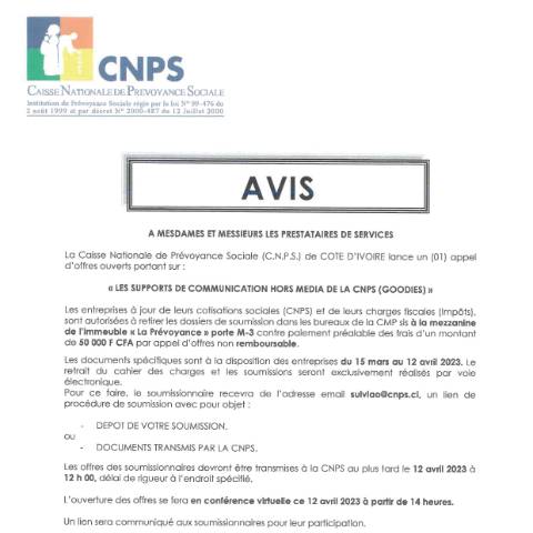 Aperçu du document CNPS-03 — Document CNPS (prévoyance sociale), Côte d'Ivoire