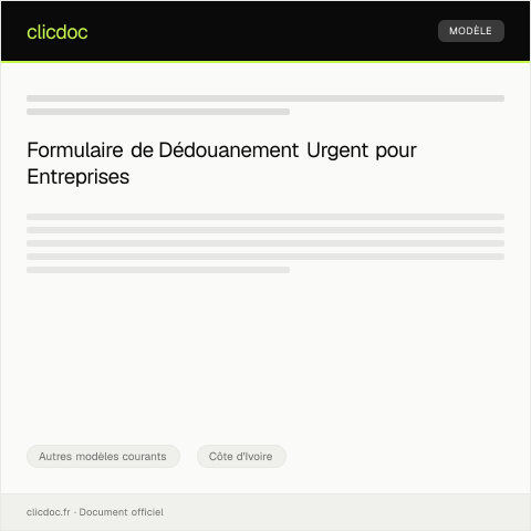Aperçu du document Formulaire de demande de dédouanement urgent — Autres modèles courants, Côte d'Ivoire