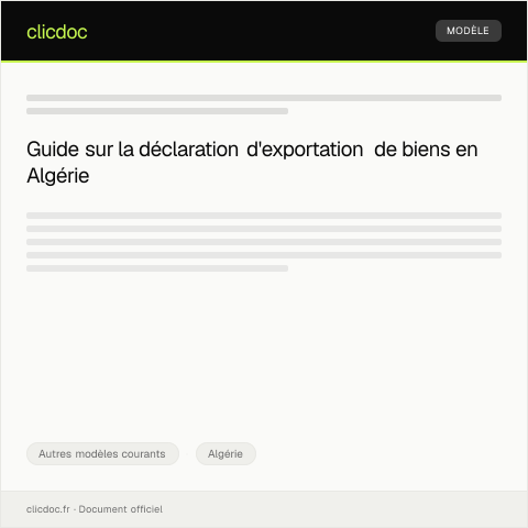Aperçu du document Formulaire de déclaration d'exportation de biens — Autres modèles courants, Algérie