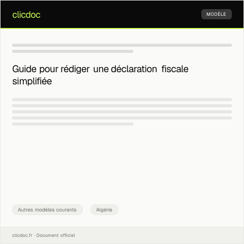 Aperçu du document Formulaire de déclaration fiscale simplifiée — Autres modèles courants, Algérie