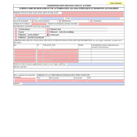 Aperçu du document Formulaire de demande — Alcool et boissons alcoolisées, Belgique (CERFA n°FORM_FR_ETHALC-2017-03-20)