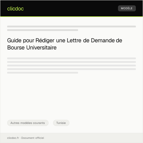 Aperçu du document Formulaire de demande de bourse universitaire — Autres modèles courants, Tunisie