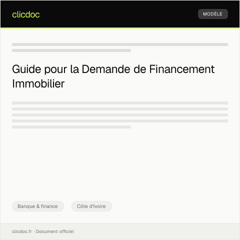 Aperçu du document Formulaire de demande de financement immobilier — Banque & finance, Côte d'Ivoire