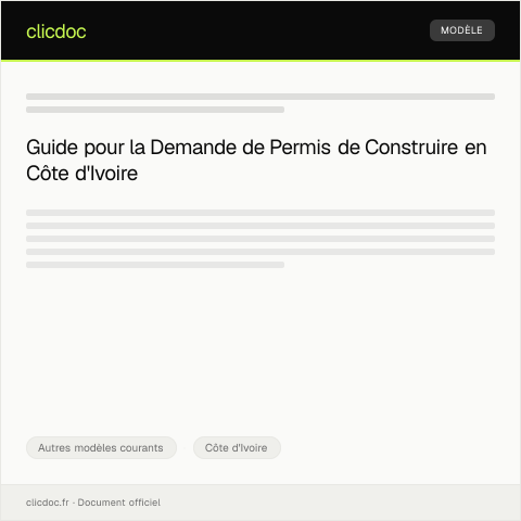 Aperçu du document Formulaire de demande de permis de construire — Autres modèles courants, Côte d'Ivoire
