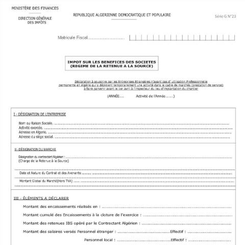 Aperçu du document GN° 23 — نماذج التصريح (Formulaires de déclaration), Algérie (CERFA n°GN° 23)