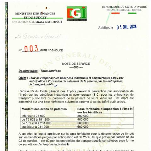 Aperçu du document note service 0003 0001 — Note de service, Côte d'Ivoire