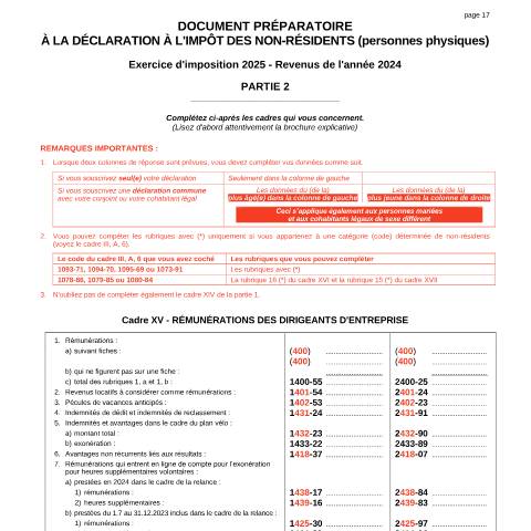 Aperçu du document non residents doc preparatoire partie 2 2025 — Explications et documents préparatoires, Belgique (CERFA n°non-residents-doc-preparatoire-partie-2-2025)