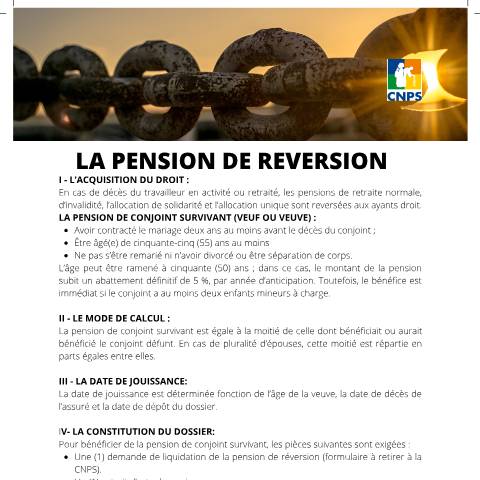 Aperçu du document LA PENSION DE REVERSION-V2 — Document CNPS (prévoyance sociale), Côte d'Ivoire