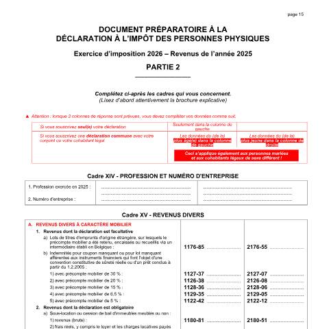 Aperçu du document doc preparatoire partie 2 2026 — Document préparatoire (de la déclaration papier), Belgique (CERFA n°doc-preparatoire-partie-2-2026)