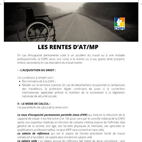 Aperçu du document LES RENTES D’AT MP-V3 — Document CNPS (prévoyance sociale), Côte d'Ivoire