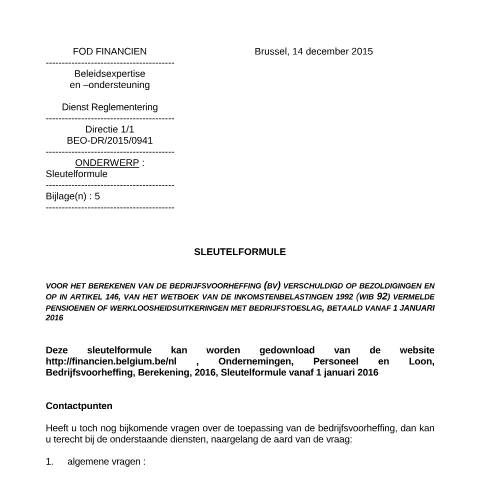 Aperçu du document Sleutelformule vanaf 1januari 2016 (PDF, 125.97 KB) — FOD Financiën, Belgique (CERFA n°700-sleutelformule-20160101)