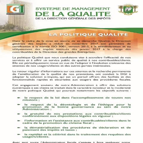 Aperçu du document SMQDGI — Document officiel, Côte d'Ivoire