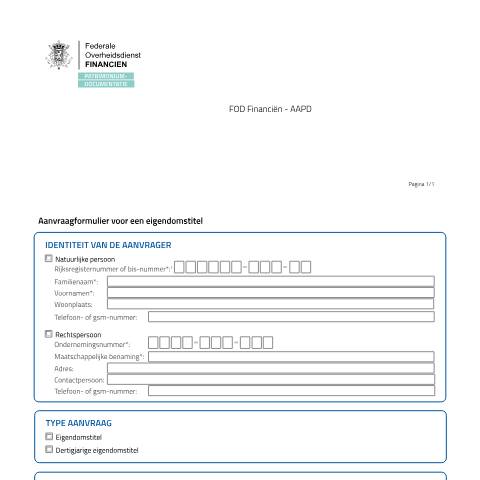 Aperçu du document 20251221 form eigendomstitel nl dyn — Vul het aanvraagformulier in., Belgique (CERFA n°20251221-form-eigendomstitel-nl-dyn)