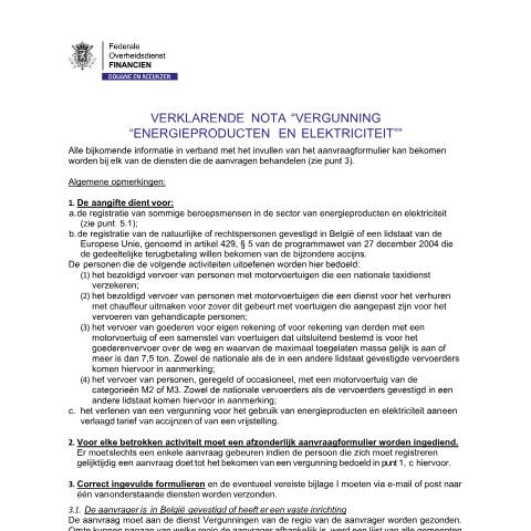 Aperçu du document Verklarende nota (PDF, 1.08 MB) — Energieproducten en elektriciteit, Belgique (CERFA n°Verklarende nota)