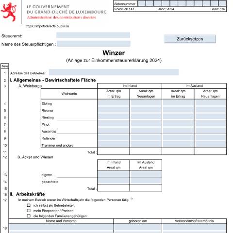 Aperçu du document Anlage: "Winzer" — Annexes et bonifications d'impôt, Luxembourg (CERFA n°141)