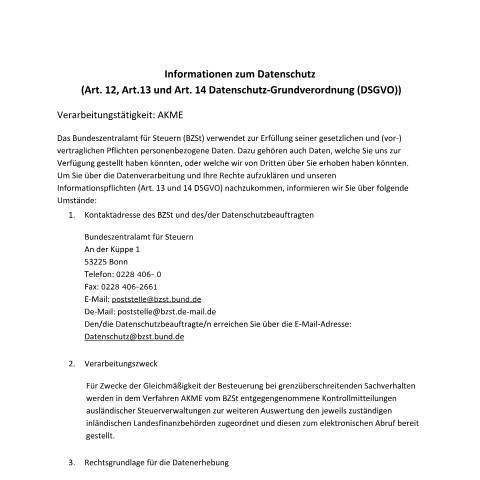Dokumentvorschau: AKME — BZSt/Informationen_zum_Datenschutz, Deutschland (CERFA n°AKME)