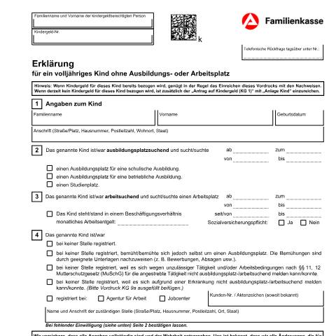 Dokumentvorschau: dok_ba031520 — Öffnet in neuem Tab Erklärung für ein Kind ohne Ausbildungs- oder Arbeitsplatz (KG 11a) Formular für ein volljähriges Kind ohne Ausbildungs- oder Arbeitsplatz zur Vorlage bei der Familienkasse pdf | 1.41 MB | barrierefrei — Familienkasse/dok, Deutschland (CERFA n°dok_ba031520)