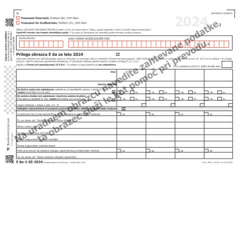 Dokumentvorschau: E6a-1-SI — Priloga obrazcu E 6a za leto 2024 — Steuern, Österreich (CERFA n°E6a-1-SI)