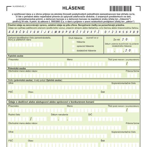 Document preview: HLASENIEv22 — Iné, Slovensko (CERFA n°HLASENIEv22)