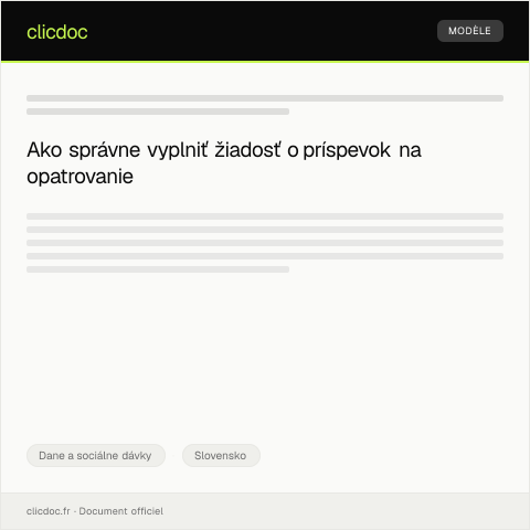 Document preview: Formulár na elektronickú žiadosť o príspevok na opatrovanie — Dane a sociálne dávky, Slovensko