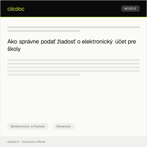 Document preview: Formulár na žiadosť o elektronický účet pre školy — Bankovníctvo a financie, Slovensko