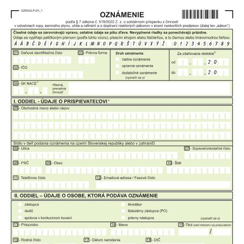 Document preview: OZNSOLPv24 — Iné, Slovensko (CERFA n°OZNSOLPv24)