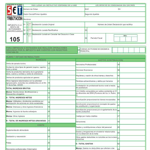 Vista previa del documento Formulario Nº 105 — Declaraciones Juradas, Paraguay (CERFA n°F105)