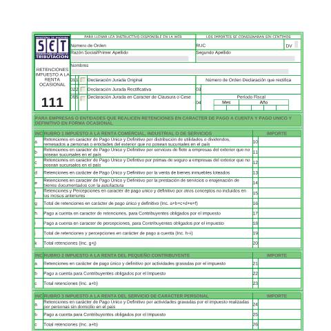 Vista previa del documento Formulario Nº 111 — Declaraciones Juradas, Paraguay (CERFA n°F111)