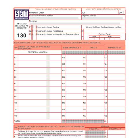 Vista previa del documento Formulario Nº 130 — Declaraciones Juradas, Paraguay (CERFA n°F130)