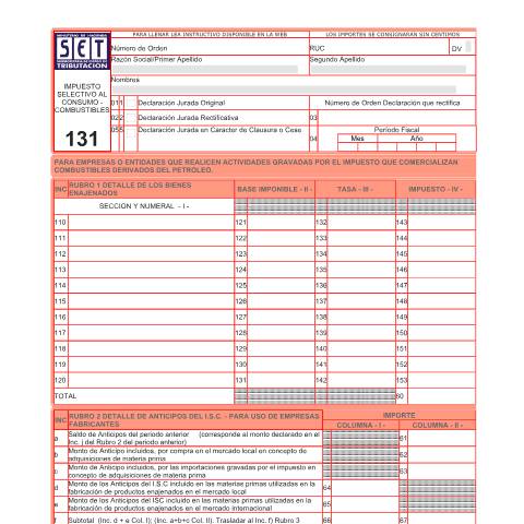 Vista previa del documento Formulario Nº 131 — Declaraciones Juradas, Paraguay (CERFA n°F131)