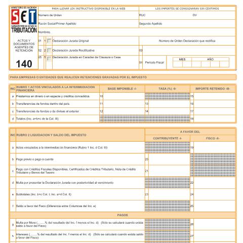 Vista previa del documento Formulario Nº 140 — Declaraciones Juradas, Paraguay (CERFA n°F140)