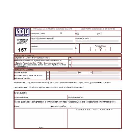 Vista previa del documento Formulario Nº 157 — Declaraciones Juradas, Paraguay (CERFA n°F157)