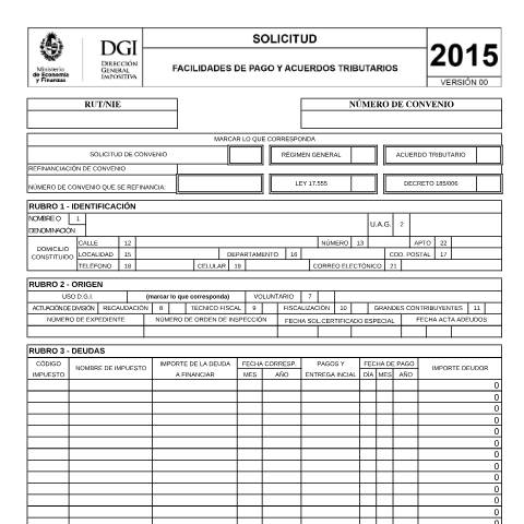 Vista previa del documento Formulario 2015 -Solicitud de facilidades de pago y acuerdos tributarios — DGI - Formularios, Uruguay (CERFA n°2015)