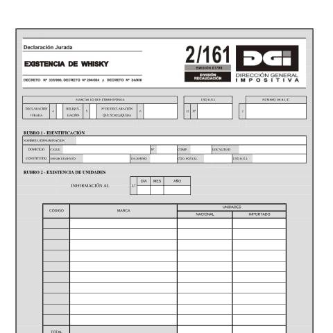 Vista previa del documento Formulario 2161 -Existencia de whisky — DGI - Formularios, Uruguay (CERFA n°2161)
