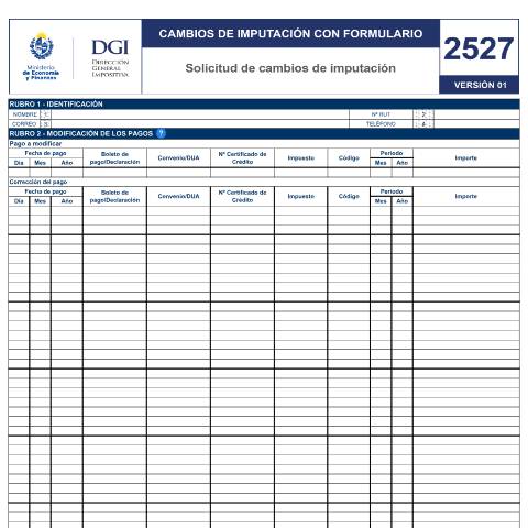 Vista previa del documento Formulario 2527 -Declaración por cambios de imputación — DGI - Formularios, Uruguay (CERFA n°2527)