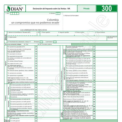 Vista previa del documento Declaración del Impuesto sobre las Ventas - IVA — Año 2018, Colombia (CERFA n°F300-2018)