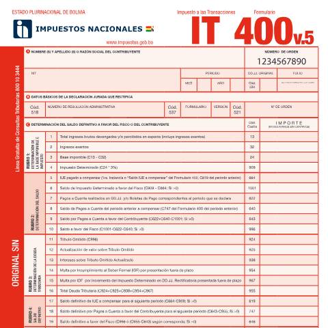Vista previa del documento Form 400 V5 Extendido — Formularios (declaraciones juradas), Bolivia (CERFA n°Form 400)