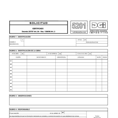 Vista previa del documento Formulario 5201 -Solicitud de certificado — DGI - Formularios, Uruguay (CERFA n°5201)